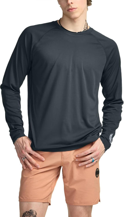 Men'S Rashguard Swim Shirts, UPF 50+ Cool Running Workout Loose-Fit Long Sleeve